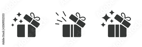 Foto Gift box icons set, package surprise symbols with ribbon wrapped presents, christmas gift illustrations, line and silhouette style vector design