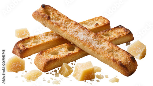 Foto Golden baked breadsticks with parmesan cheese chunks, isolated on transparent ba