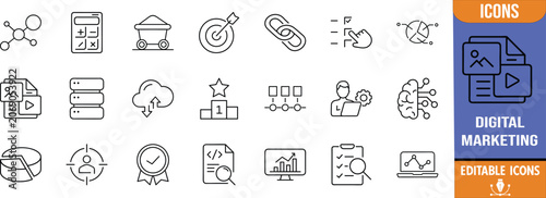 Digital marketing and data icons. target icon set, link icon set, chart icon set