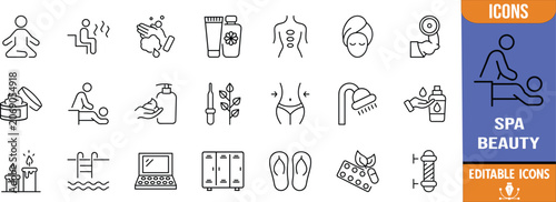 Spa wellness beauty personal care icons. massage icon set, sauna icon set, cream icon set