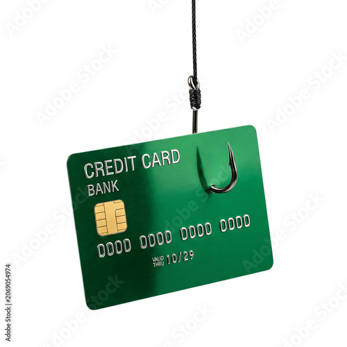 Green Credit Card on Fishing Hook Isolated Transparent Background