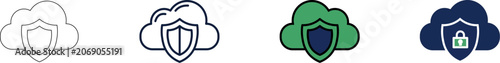 Cloud security icons with shield and lock symbols for data protection  various colors, editable stroke