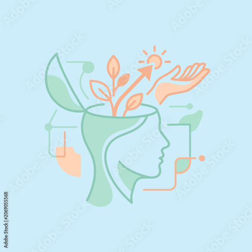 Conceptual illustration of human mind growth and mental health