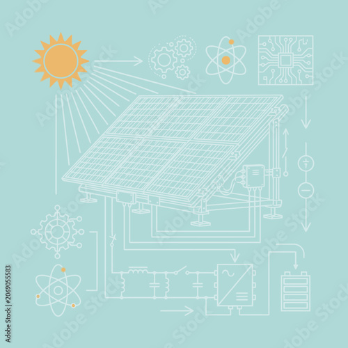 Technical illustration of a solar energy power system
