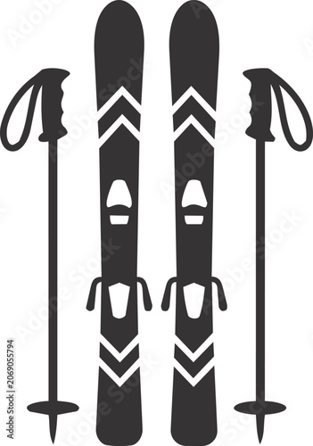 Canvas Print Minimal ski equipment icon featuring a pair of skis and ski poles