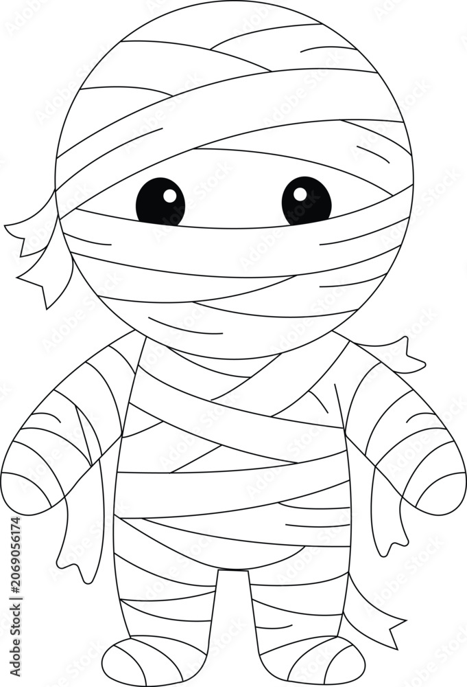Fototapeta premium Cute Mummy Cartoon Halloween Coloring Sheet