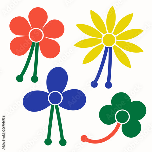 set of colorful flowers
