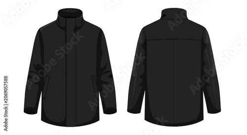 Black Winter Jacket Mockup Front and Back View for Men or Women Outdoor Fashion Apparel Design Template
