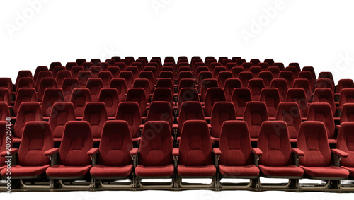 Fotografía Rows of plush red velvet cinema seats arranged in a theater, isolated on transpa