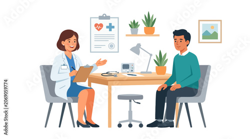 Doctor consulting patient in medical office, health care concept