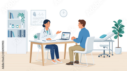 Doctor consulting patient in medical office, health checkup
