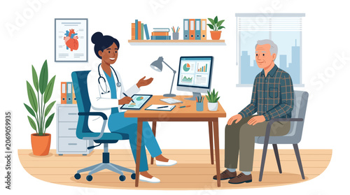 Doctor consulting patient in medical office, healthcare concept