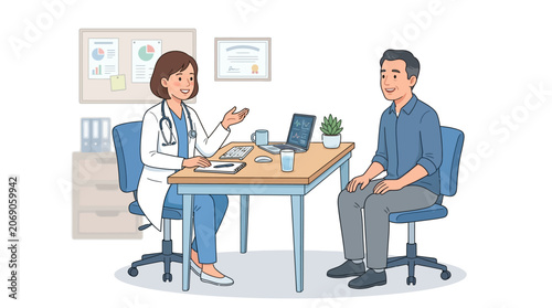 Doctor consulting patient in medical office, healthcare concept