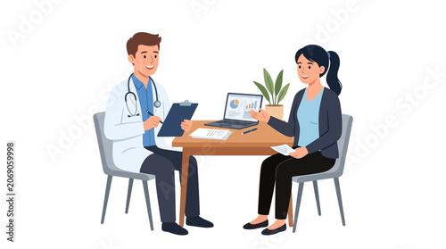 Doctor consulting patient in office illustration