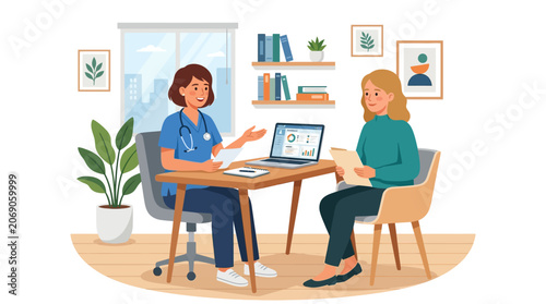 Doctor consulting patient in office illustration