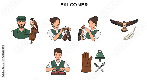 Принти на полотні Falconer with bird and equipment.