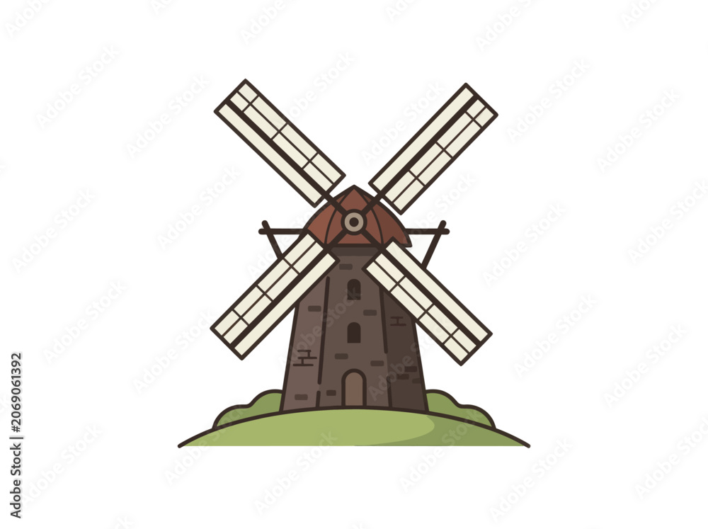 Obraz premium Brown Dutch Windmill with Blades.