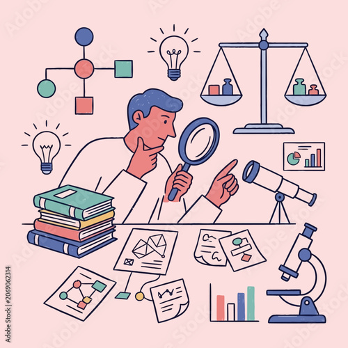 A scientist conducts research using various analytical tools