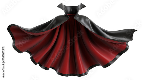 Cuadro en lienzo Black and red flowing vampire cape with high collar, isolated on transparent bac