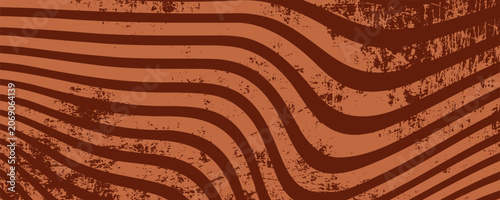 Retro coffee color background. Milk chocolate liquid dessert texture. Wavy swirl candy pattern for poster, cover, banner, pamphlet. Vintage brown trippy hippie wallpaper in 60s or 70s style. Vector