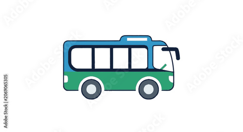 Partial flat illustration of a blue and green bus with a visible windo