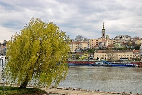 belgrad, serbien - flußufer an der sava mit stadtpanorama