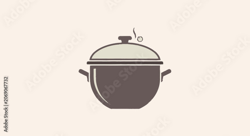 Partial minimalist flat illustration of a dark brown cooking pot with 