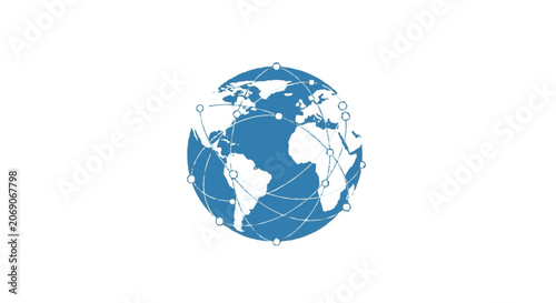 Partial minimalist flat illustration of a blue globe showing continent