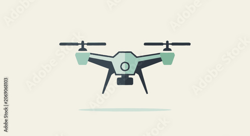 Partial minimalist flat illustration of a modern drone with dark teal 