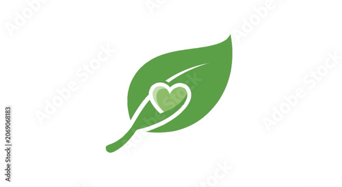 Partial minimalist flat illustration of a single green leaf with a ste