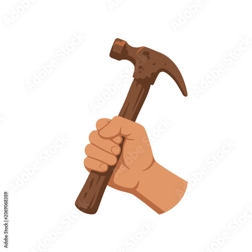 Foto A strong hand firmly grips a wooden hammer in active use