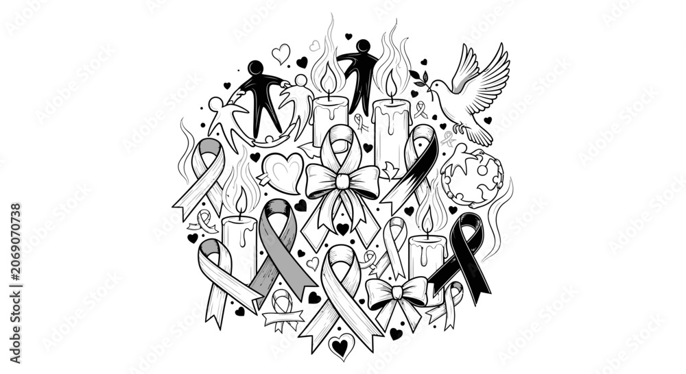 Obraz premium Awareness Ribbons and Candles Commemorative Illustration