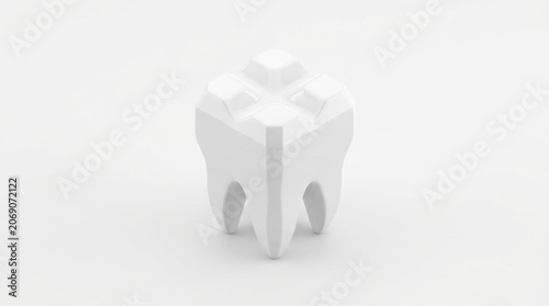 White molar tooth 3D render isolated on white background for dental health concept