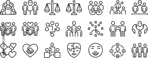 Fényképezés Handshake Heart Friendship Icons Set with People, Smiling Faces, and Diverse Car