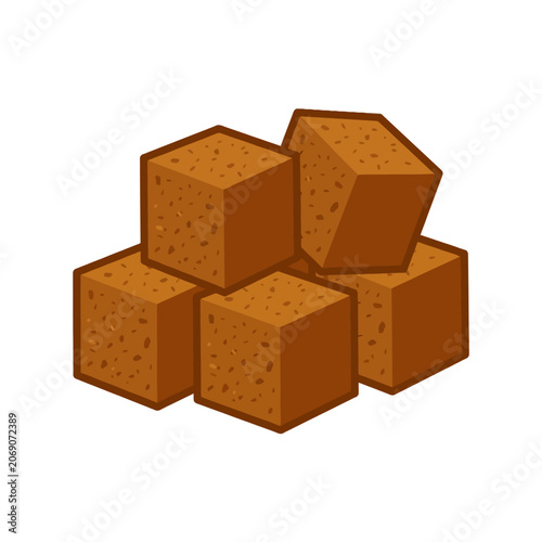 Fotografie A small pile of brown sugar cubes on a white background