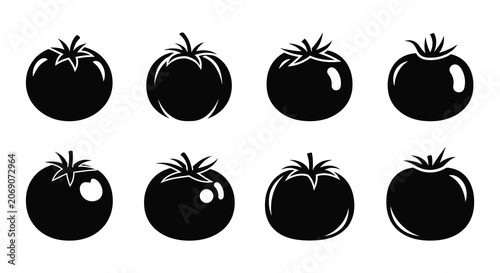 Photos Black Silhouette Tomato Set Vector Illustration Against White Background