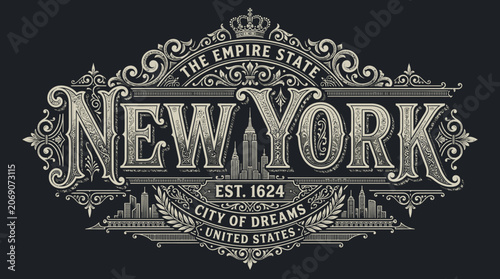 New York City Vintage Illustration: Emblem, Typography, Ornament, Decor