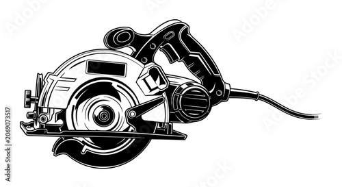 Slika na platnu Black and White Illustration of Electric Circular Saw