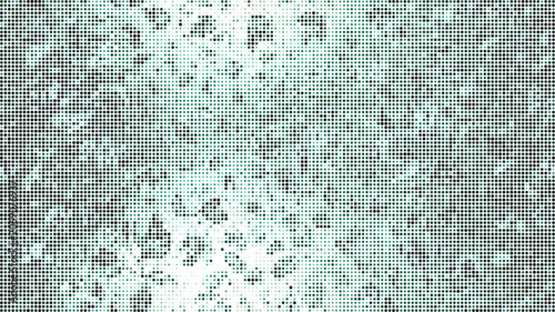 Abstract background, with a dense, pattern of dark, teal and white, halftone dots creating, a textured organic, camouflage visual effect