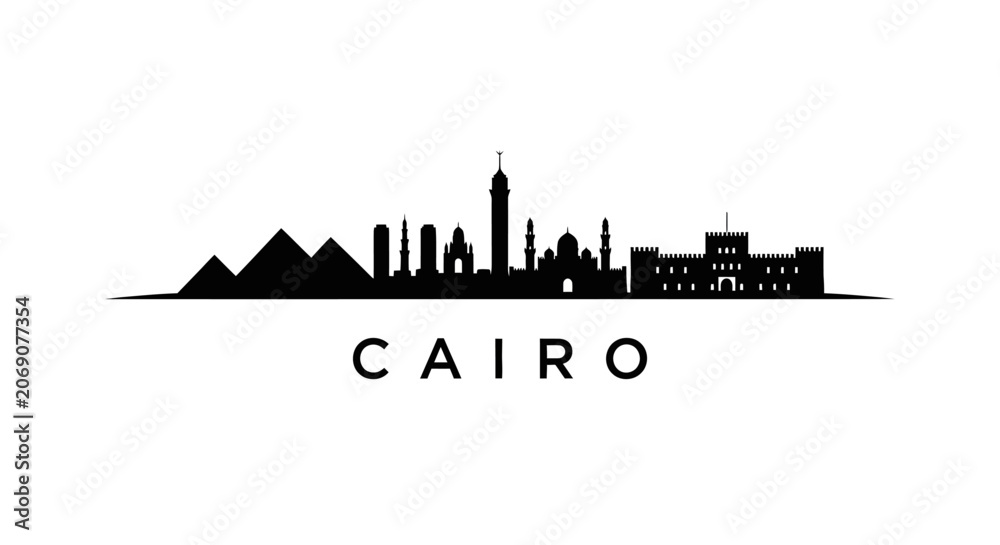 Fototapeta premium Cairo Silhouette: Egyptian Cityscape with Pyramids, Vector Art