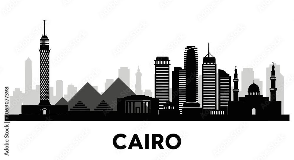 Obraz premium Cairo Silhouette: Iconic Cityscape of Egypt, Black and White Vector