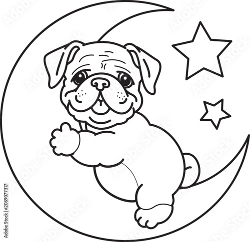 Coloring pages of Cute funny Bulldog sticker icon. Outline of Bulldog 