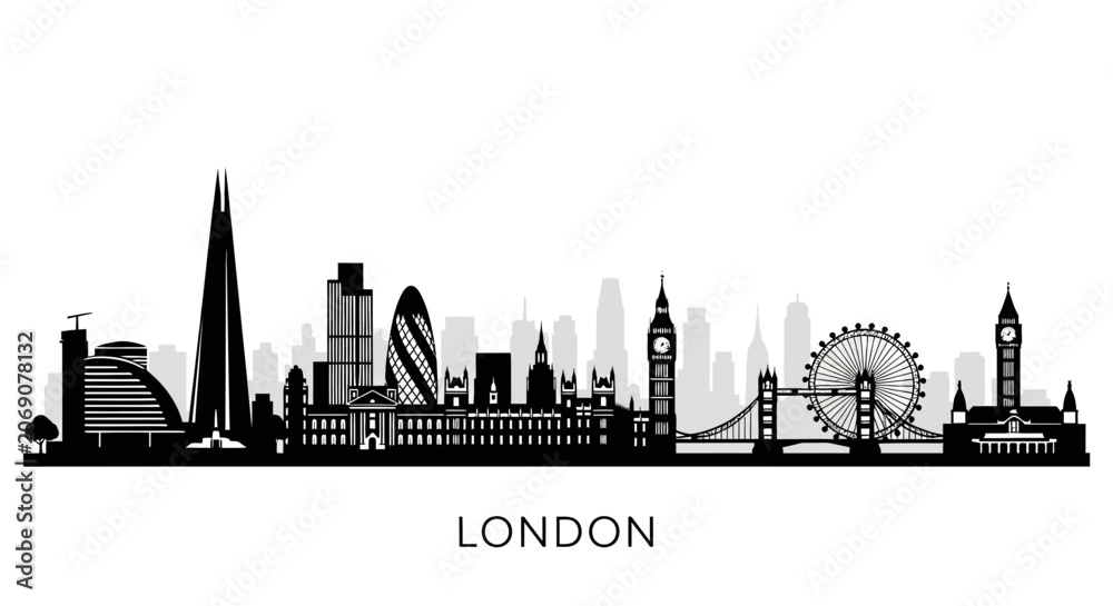 Fototapeta premium London Cityscape Silhouette - Iconic Landmarks Illustration