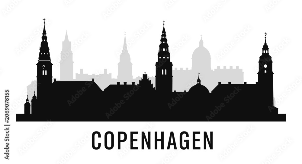Fototapeta premium Copenhagen, Denmark city skyline silhouette on white