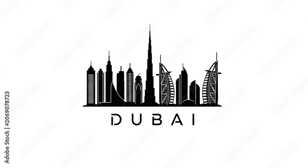 Obraz premium Dubai Skyline Silhouette: Iconic Cityscape Design in Black and White