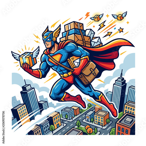Photos A heroic courier soars above the city delivering gifts