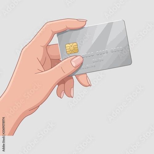 Slika na platnu A calm hand presents a modern credit card for secure payment