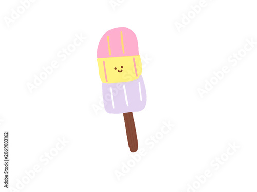 Cute popsicle character with smiling face and pastel colors, playful cartoon dessert illustration.