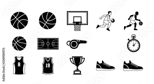 Canvas Print Basketball players compete in a tournament with trophies and sports equipment on