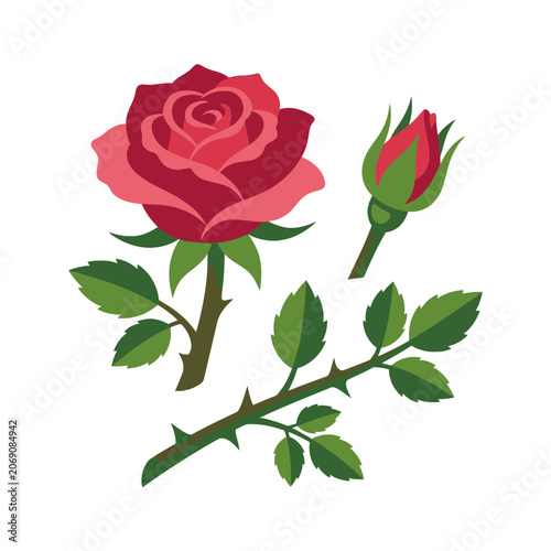 Bilde på lerret A vibrant rose on a sturdy stem blooms brightly, radiant